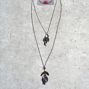 NWT Nadine West Silver Pomegranate Rhinestone Charm Necklace ~24"